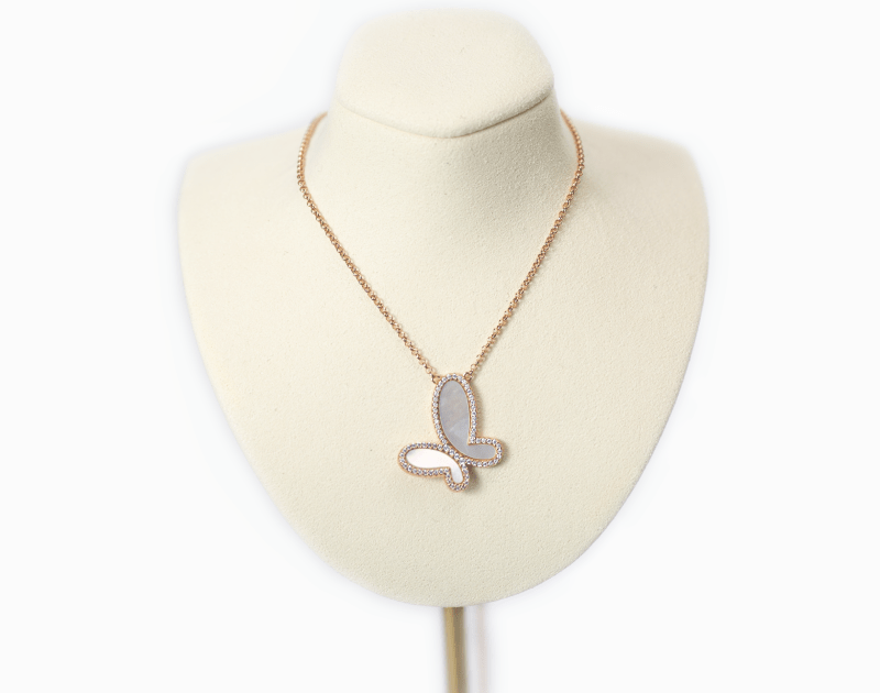 Mother of Pearl w/ 18k Gold & Cubic Zirconia Butterfly Necklace Jewelry