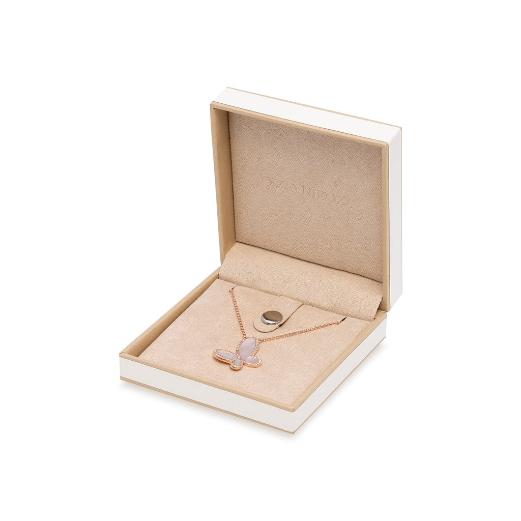 Mother of Pearl w/ 18k Gold & Cubic Zirconia Butterfly Necklace Jewelry