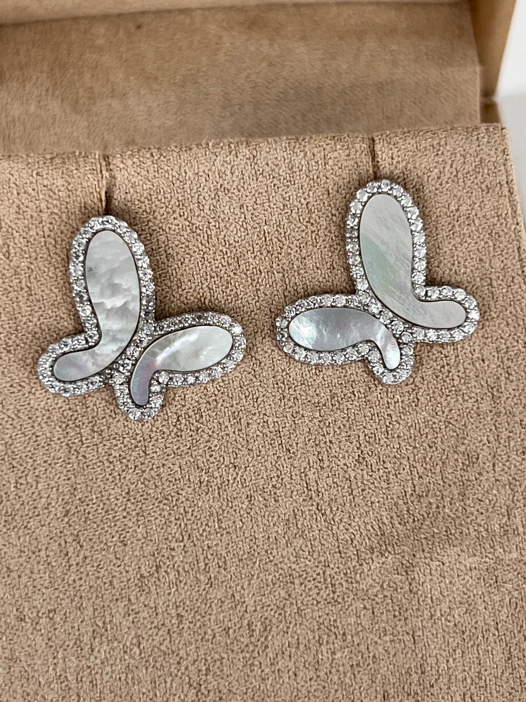 925 Silver with Mother Of Pearl Cubic Zirconia  Stud Butterfly Earring Jewelry