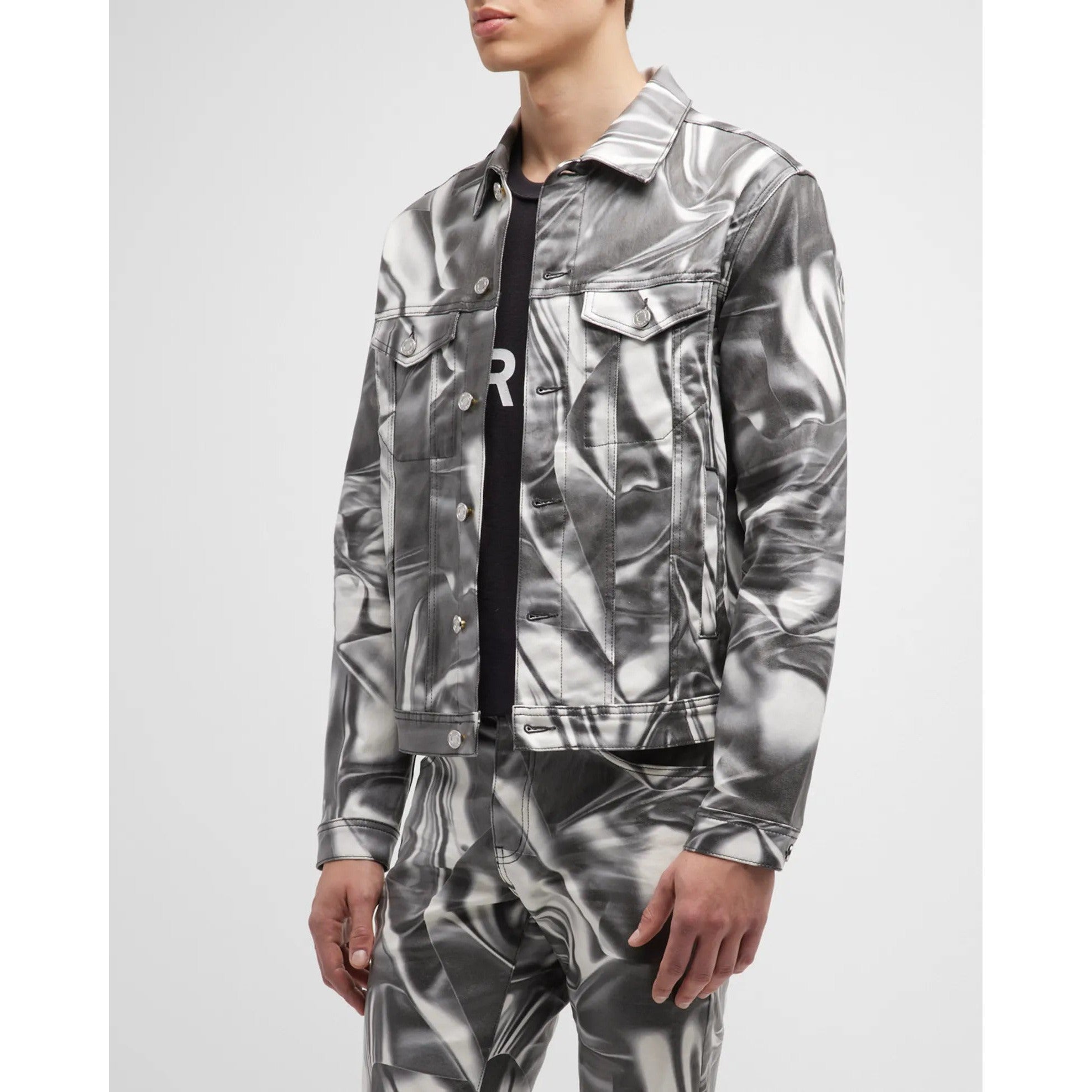 PURPLE Men's Digital Wrinkle-Print Trucker Jacket