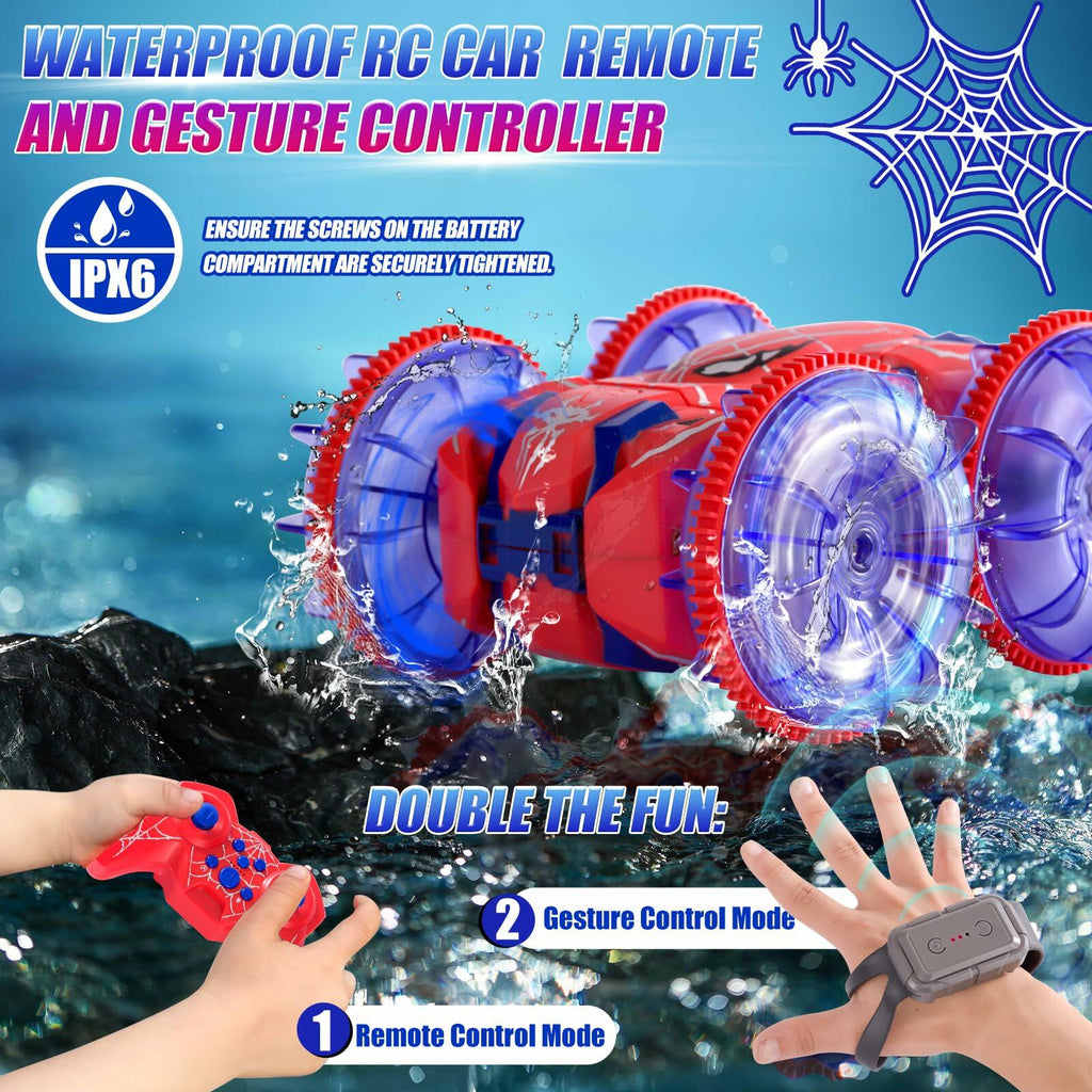 Spider Waterproof 2.4Ghz 4WD Remote Control Stunt Car with LED Lights Blue
