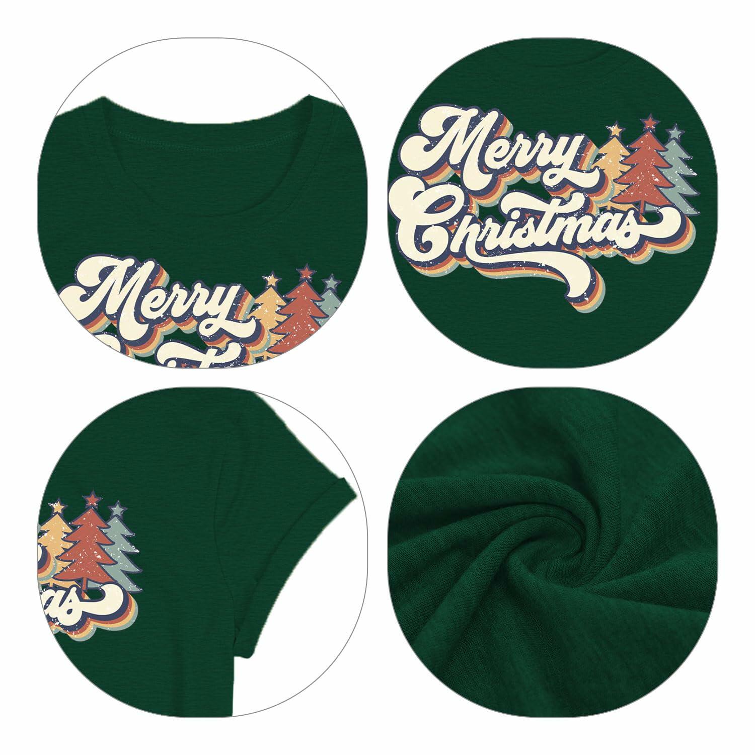 Merry Christmas Family Tee Shirt Women Vintage Xmas Top Green Size L