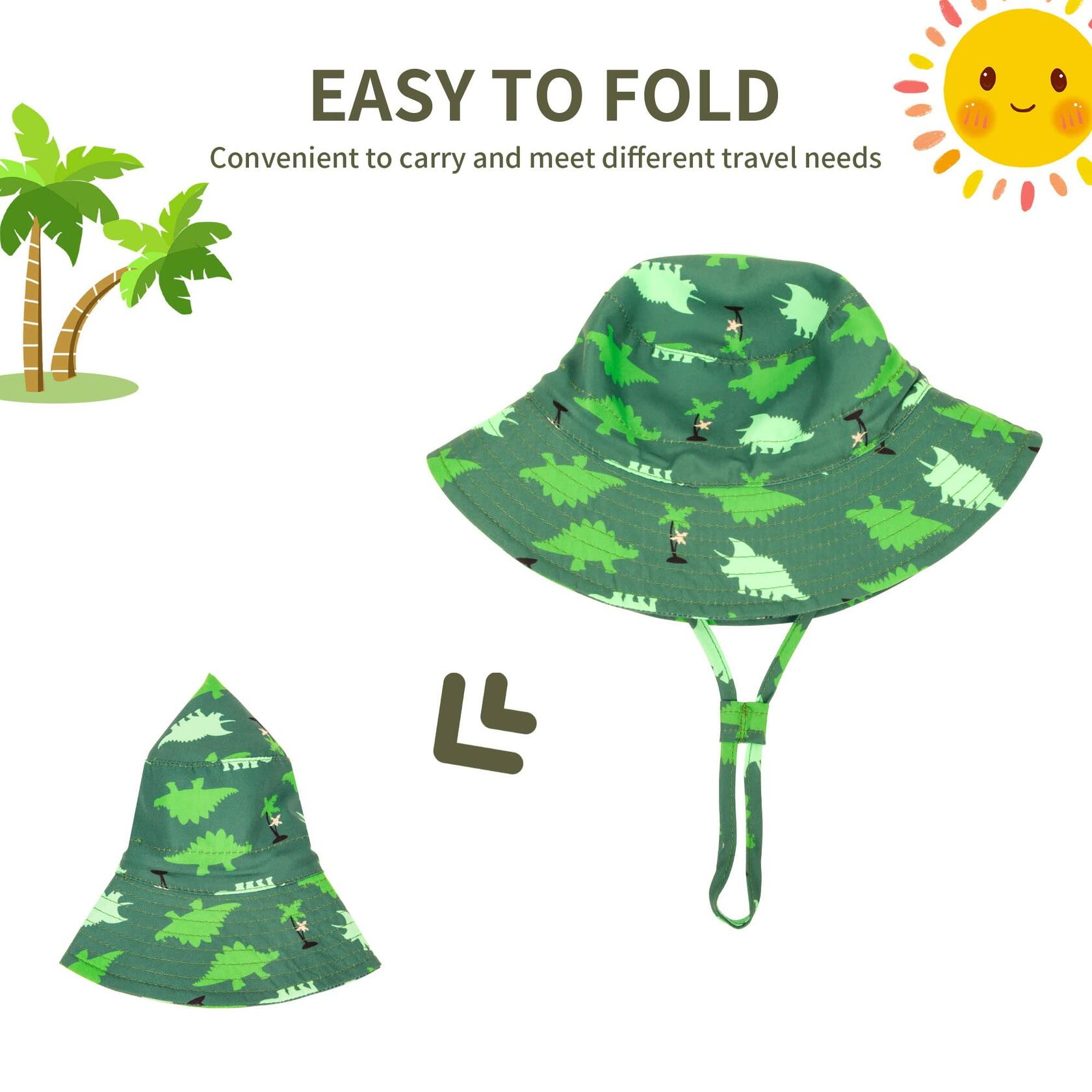Fynnsure Baby Boy Sun Hat UPF 50+ Adjustable Bucket Hat Green Tree 0-6M
