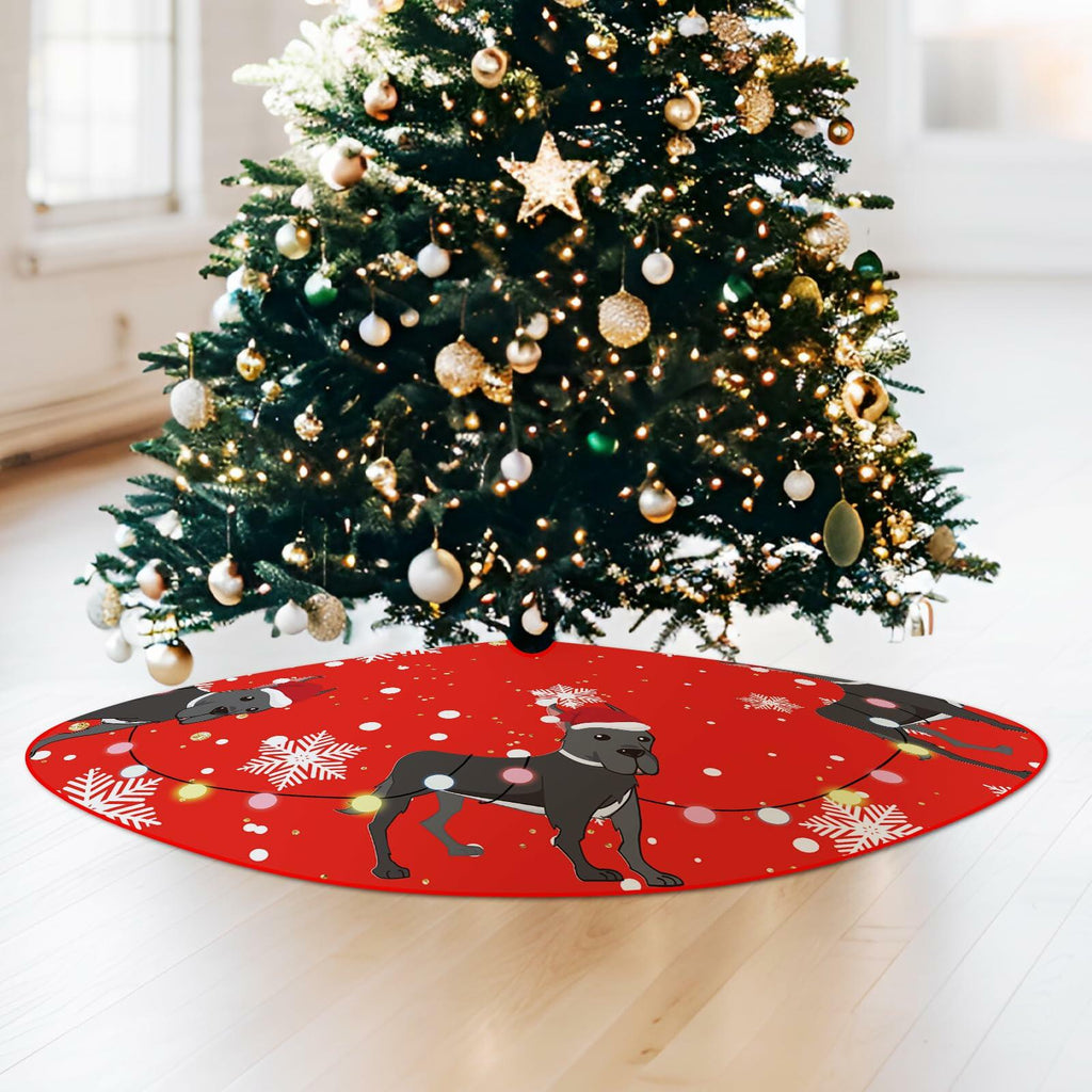Great Dane Christmas Tree Skirt Red 48 Inch Winter Decoration
