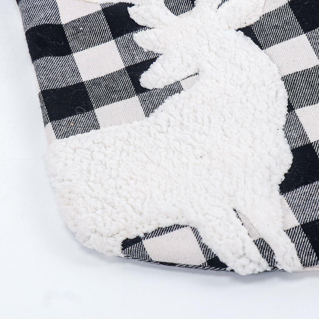 USILAND Christmas Stocking 20in Buffalo Check Pom Pom Faux Fur Black White