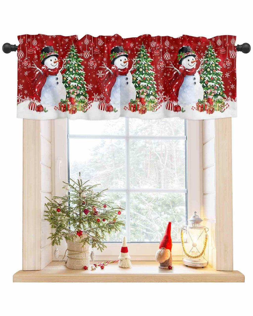 Christmas Valance Red Snowman Rod Pocket Window Curtain 54x18 1 Panel