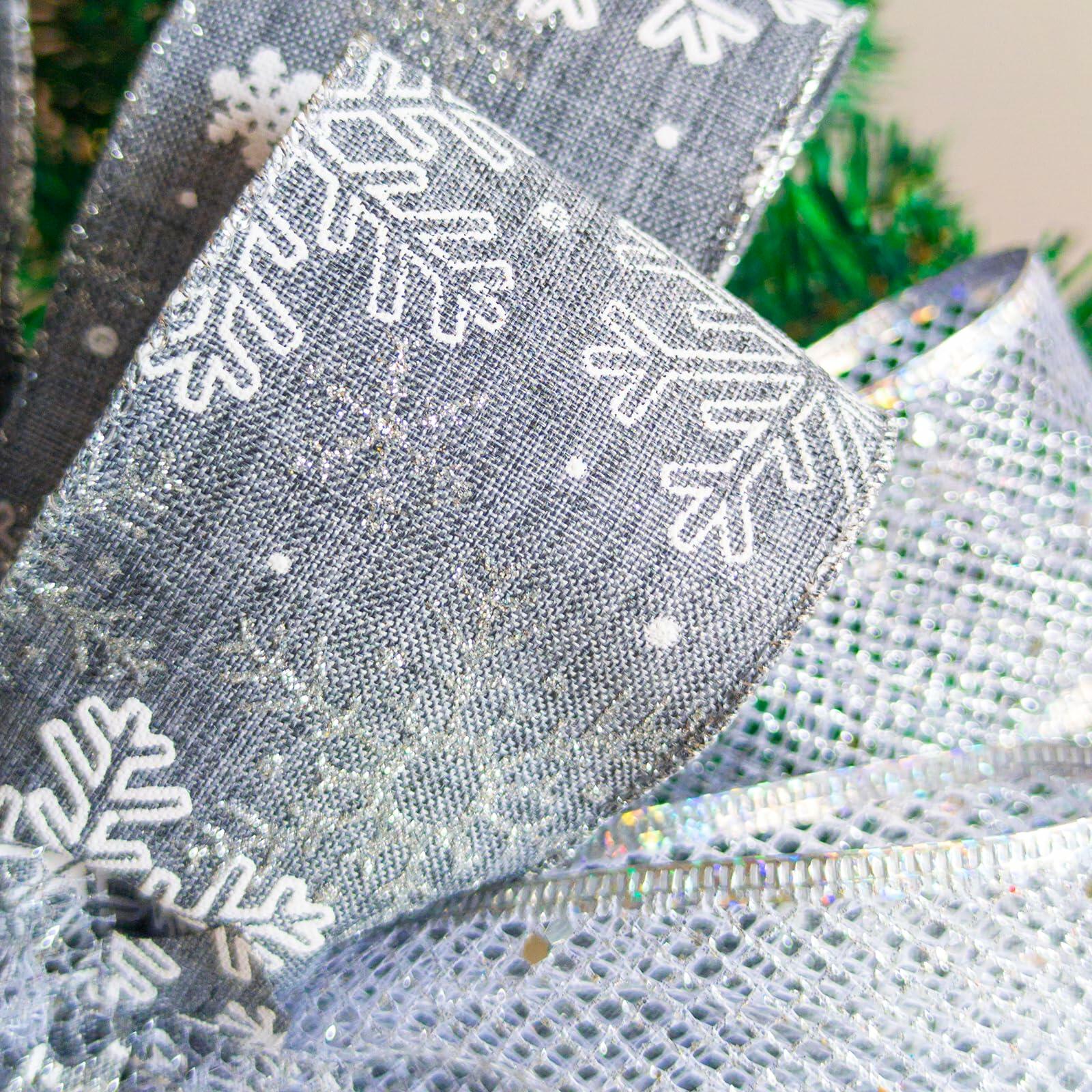 Christmas Tree Topper Bow Silver 53x13 Inch Xmas Flower Decor Indoor Outdoor
