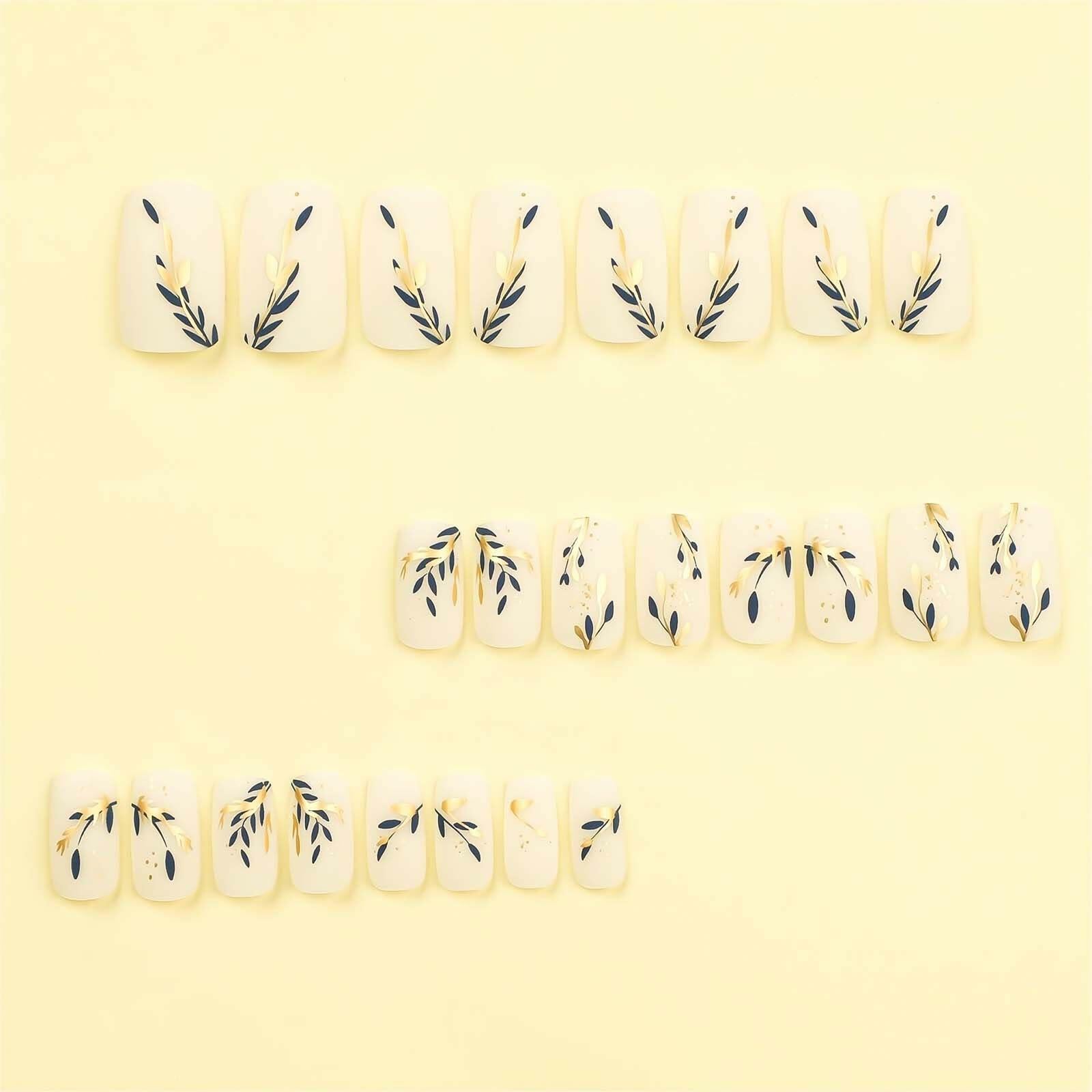 RUOKEXIN Acrylic Press On Nails Short Square Pink Gold Glitter 24Pcs