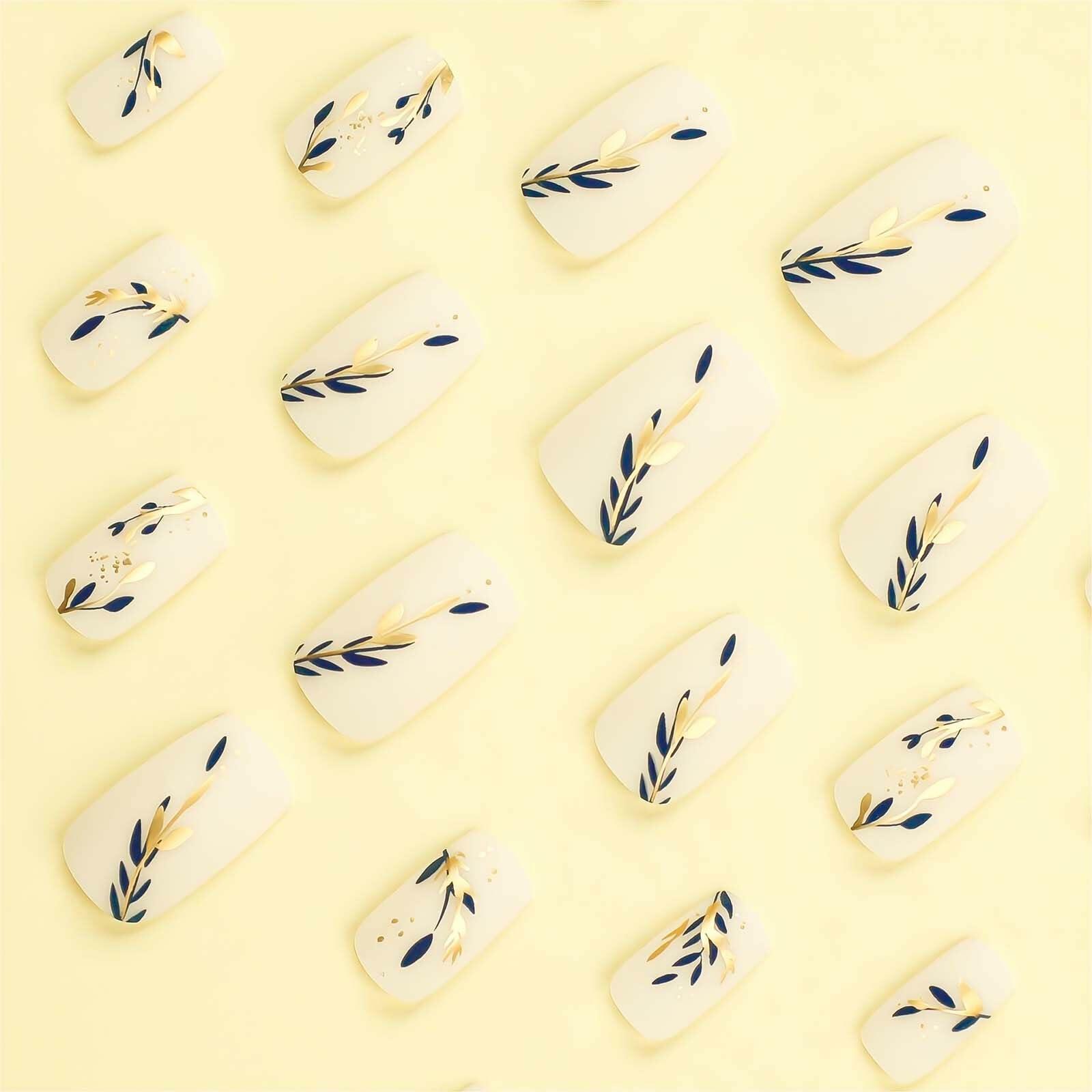 RUOKEXIN Acrylic Press On Nails Short Square Pink Gold Glitter 24Pcs
