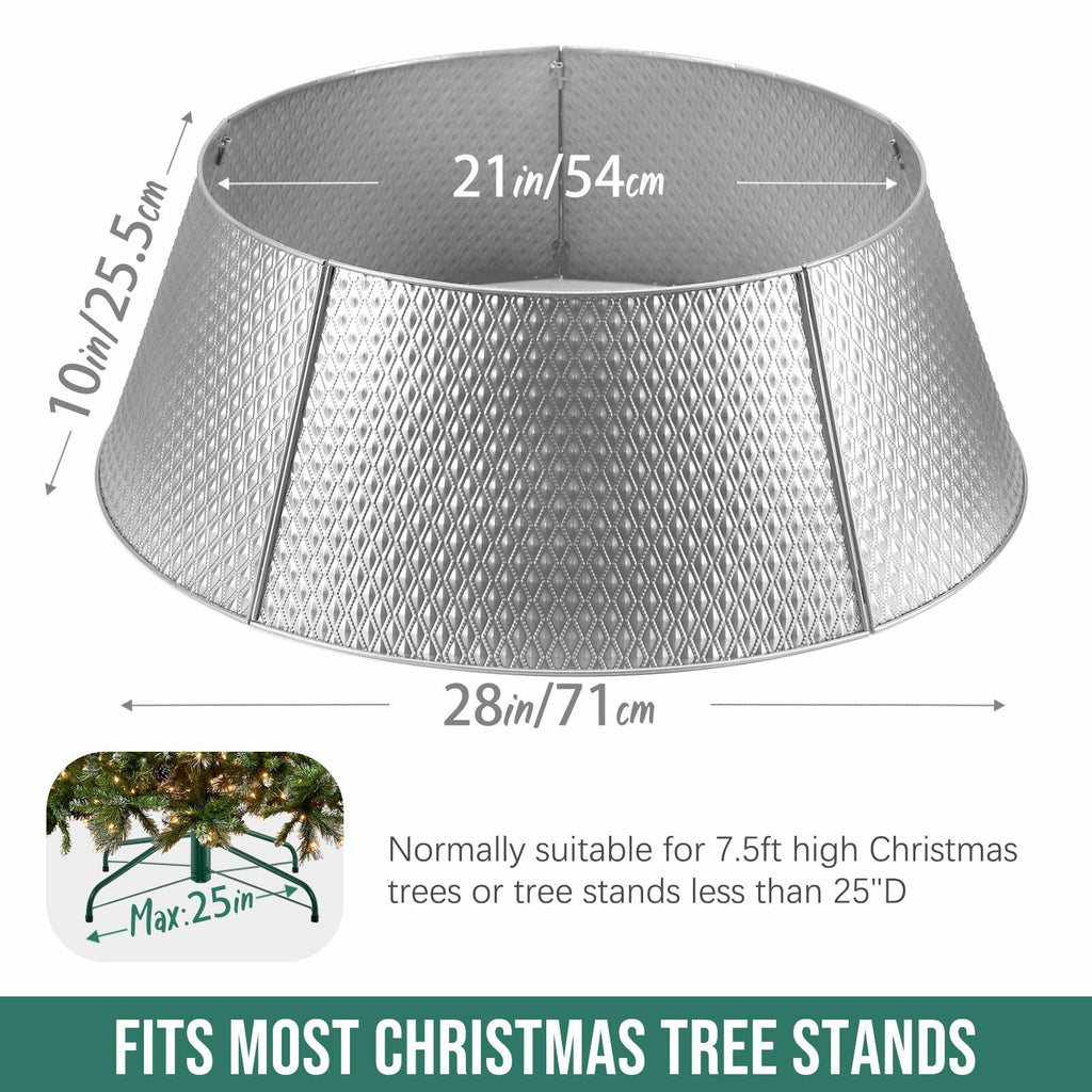 Hatisan Metal Christmas Tree Collar Basket Skirt 28'' Silver Waterproof