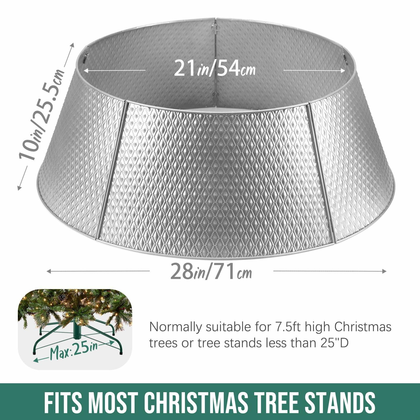 Hatisan Metal Christmas Tree Collar Basket Skirt 28'' Silver Waterproof