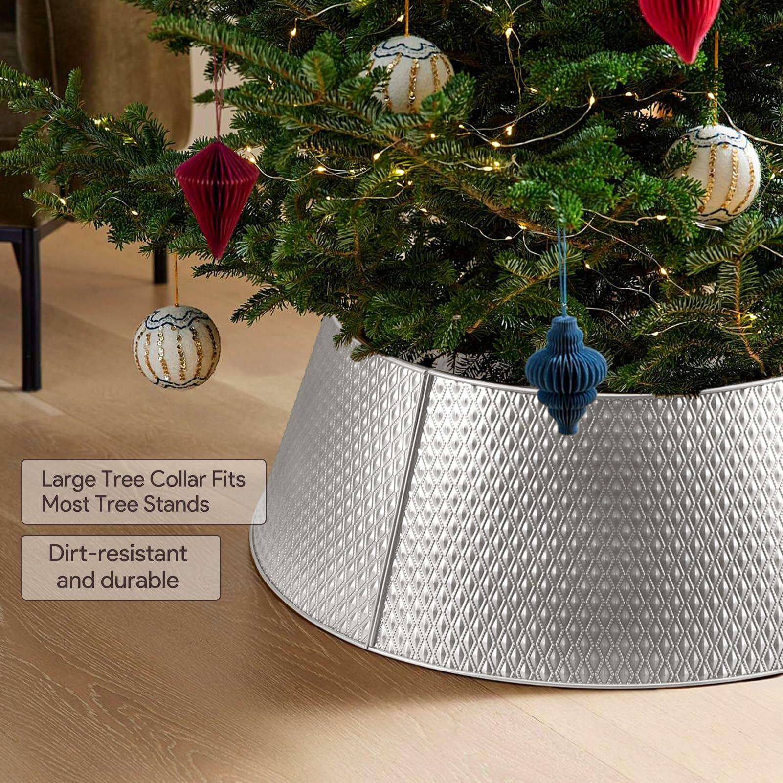 Hatisan Metal Christmas Tree Collar Basket Skirt 28'' Silver Waterproof