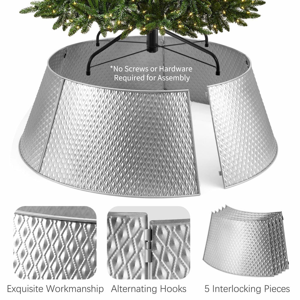 Hatisan Metal Christmas Tree Collar Basket Skirt 28'' Silver Waterproof