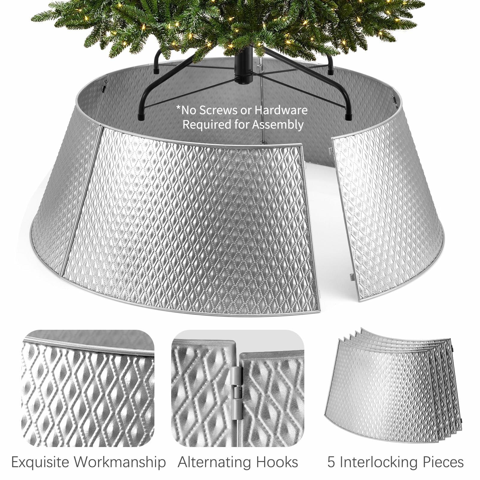 Hatisan Metal Christmas Tree Collar Basket Skirt 28'' Silver Waterproof