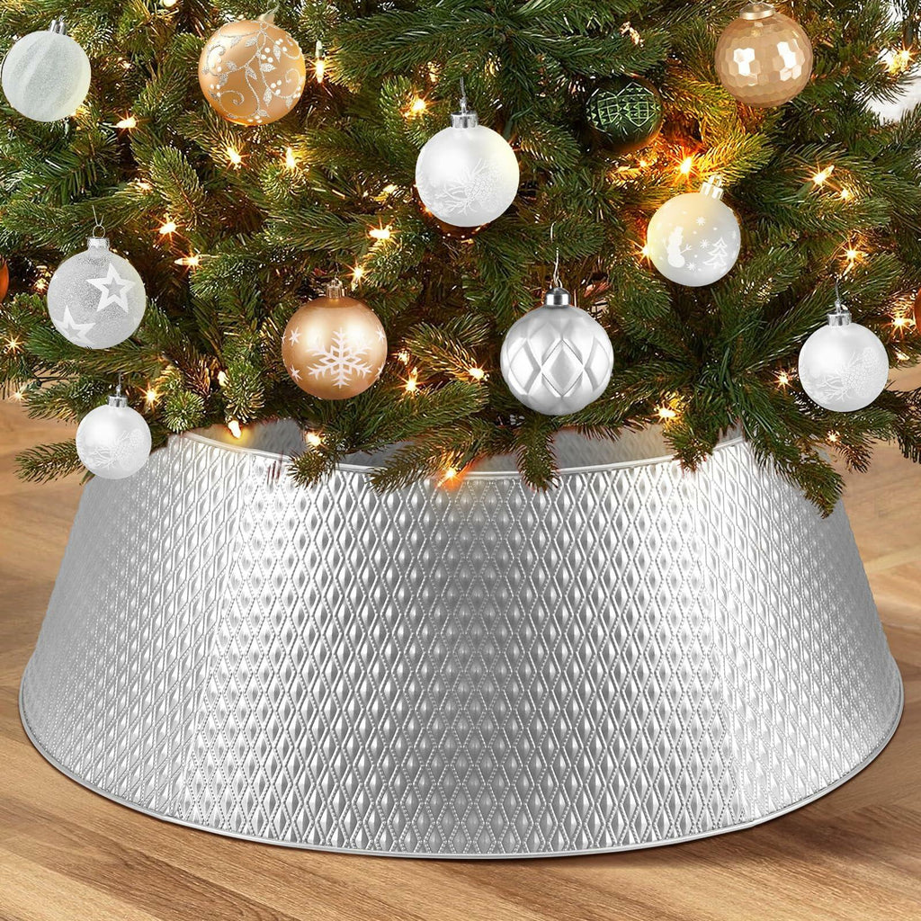 Hatisan Metal Christmas Tree Collar Basket Skirt 28'' Silver Waterproof