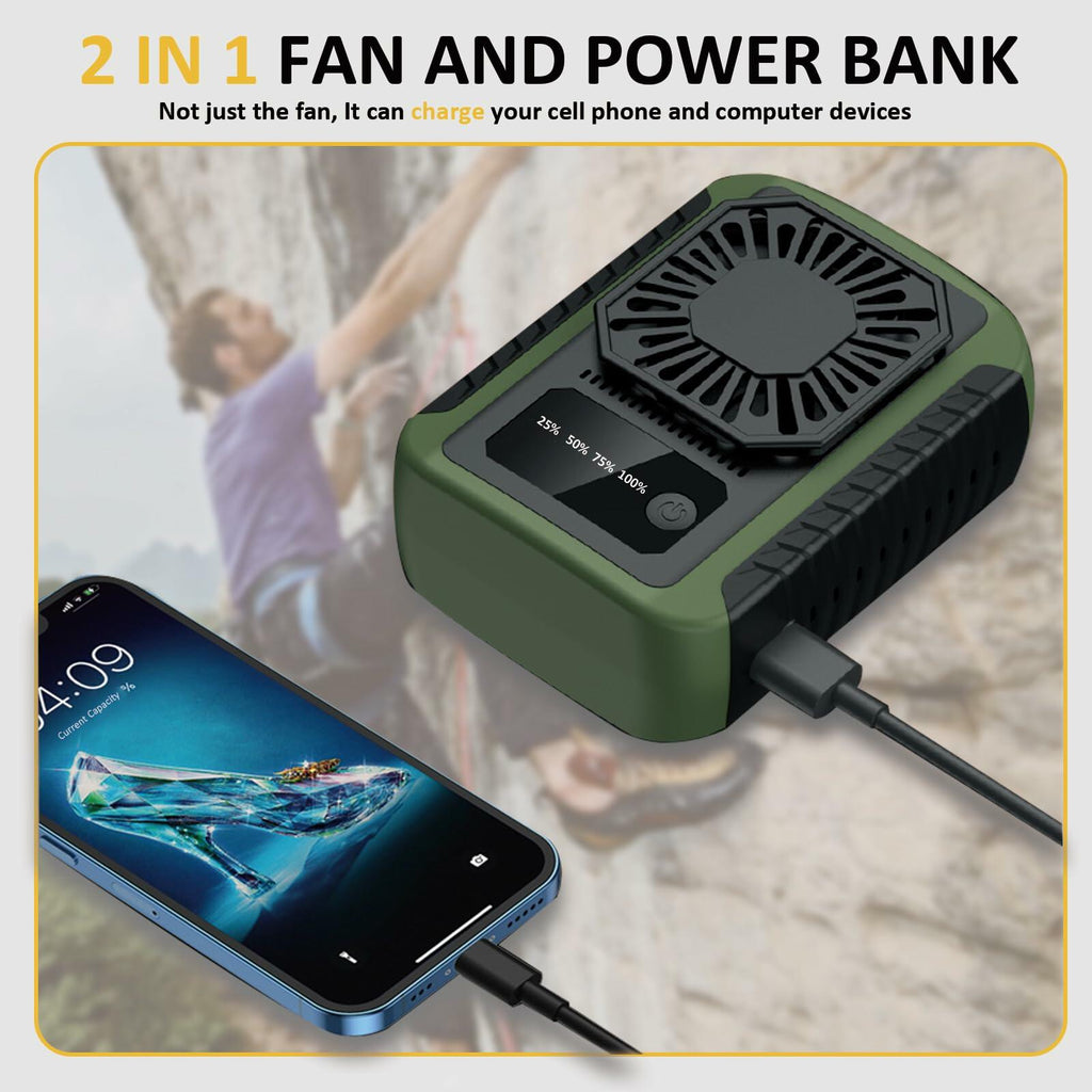Portable Waist Clip Fan Rechargeable 6000mAh 20H 3-Speed Green