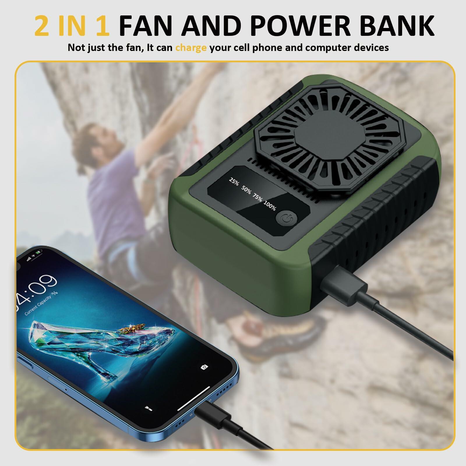 Portable Waist Clip Fan Rechargeable 6000mAh 20H 3-Speed Green