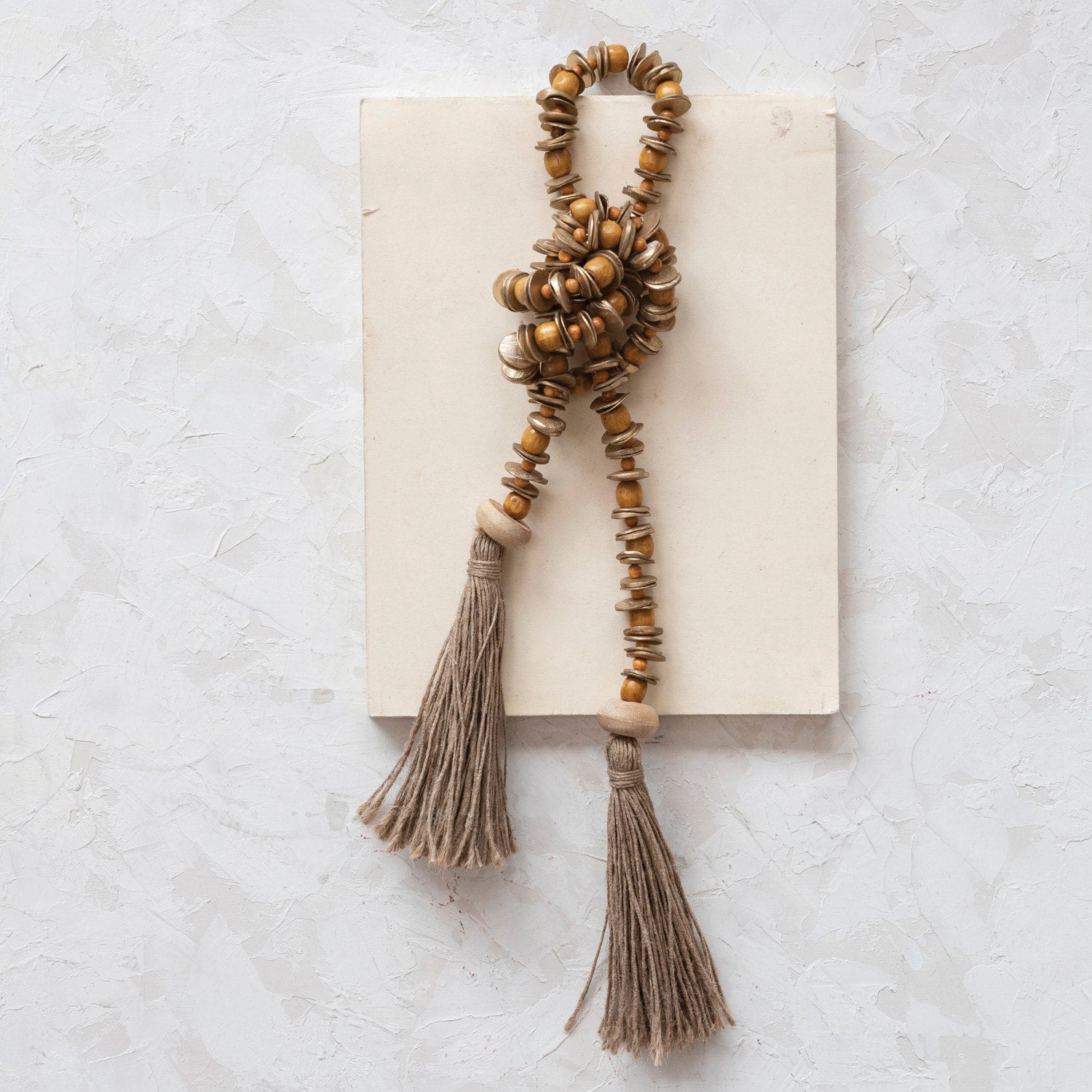 Mango Wood Bead Garland w/ Jute Tassels
