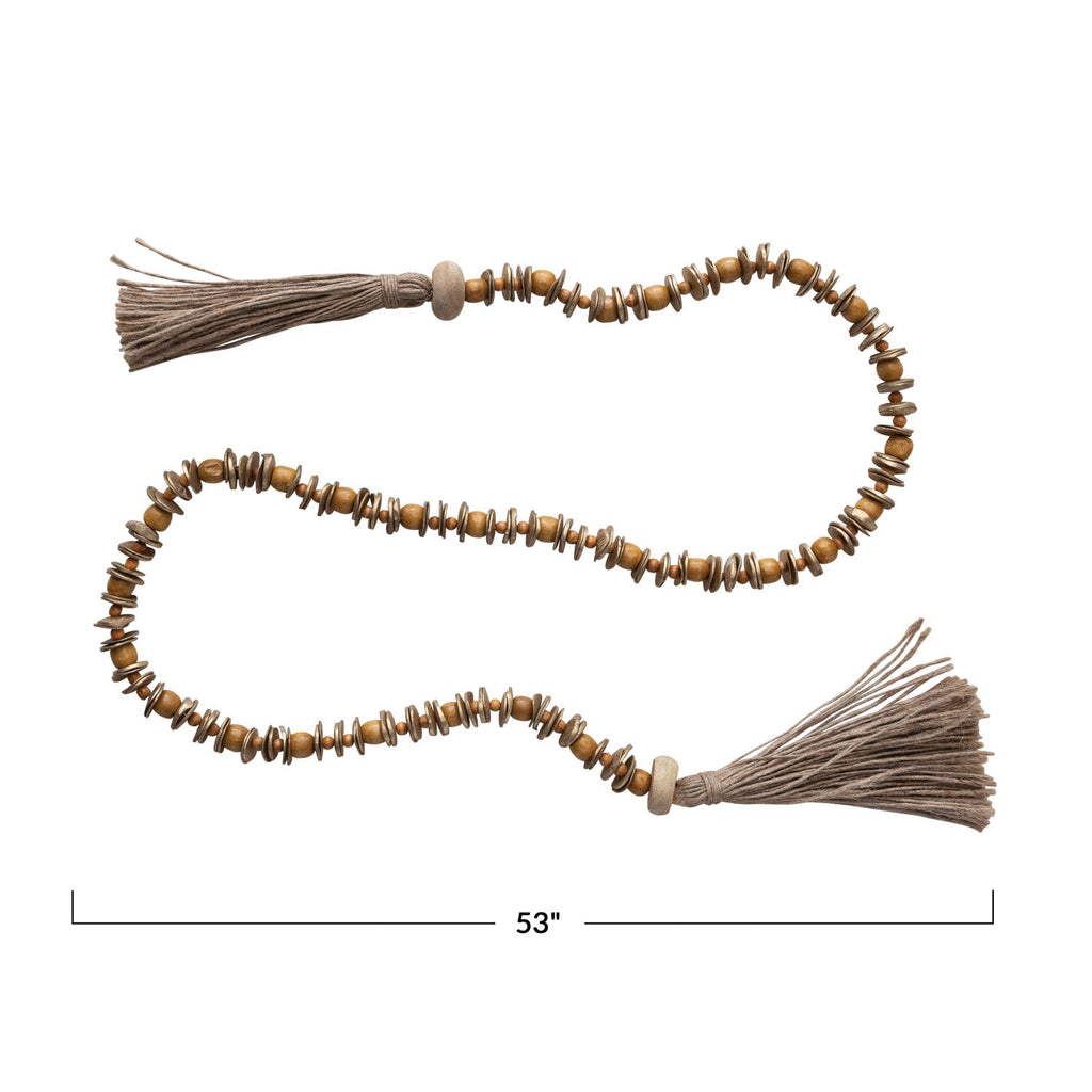 Mango Wood Bead Garland w/ Jute Tassels