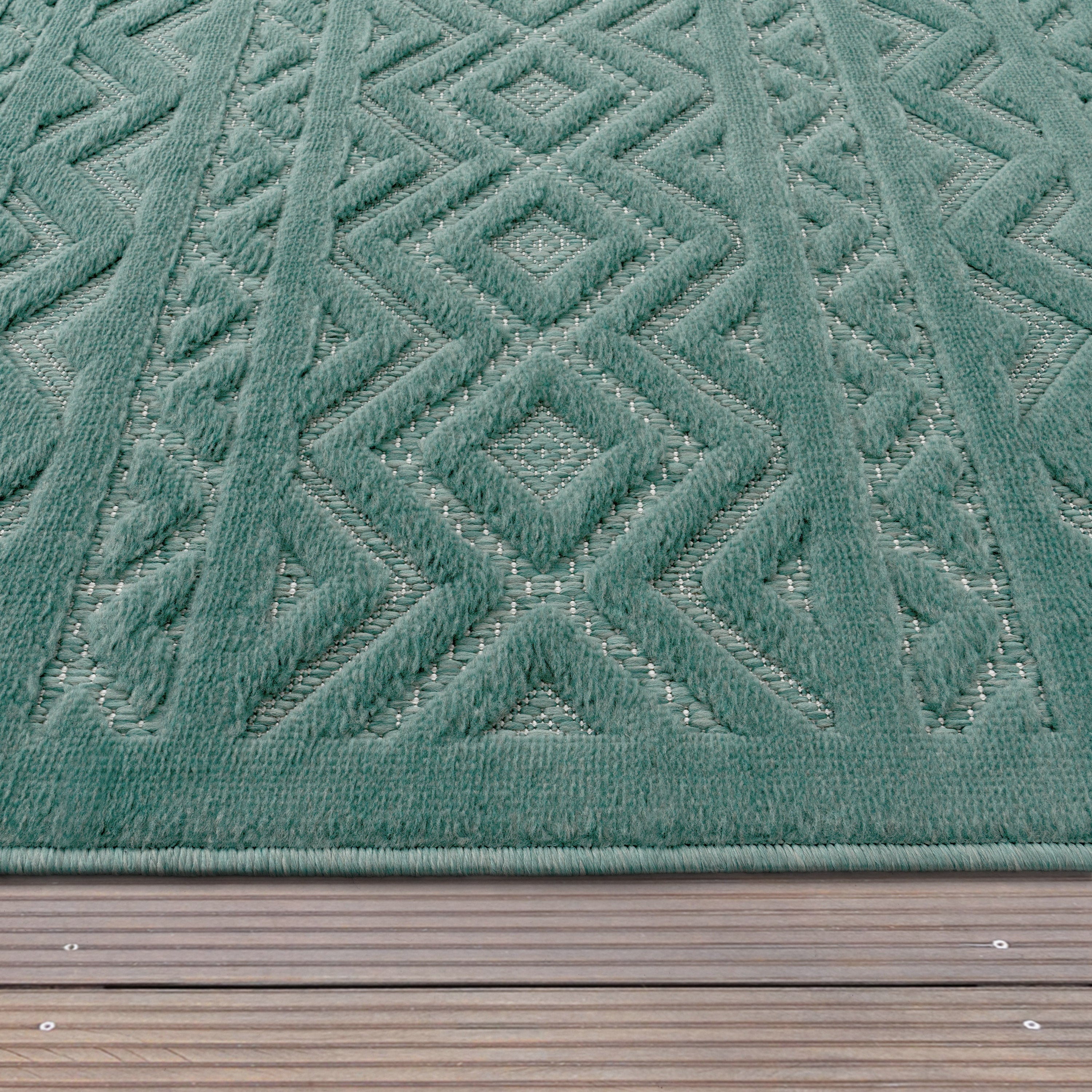Indoor Outdoor Rug Livorno Boho High-Low Pattern In Turquoise