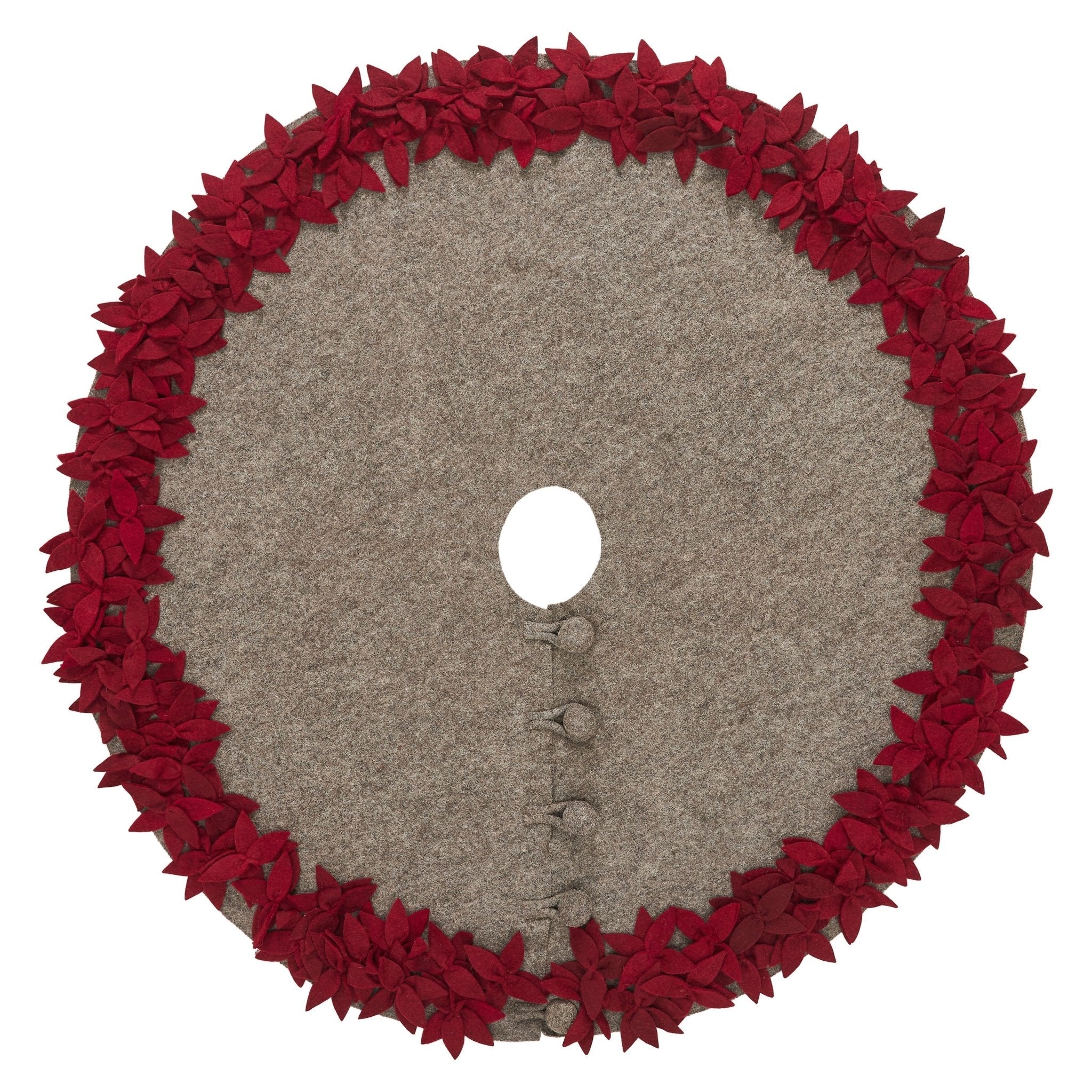 Handmade Overlapping Flowers Christmas Tree Skirt - Natural Red-60" Arcadia Home