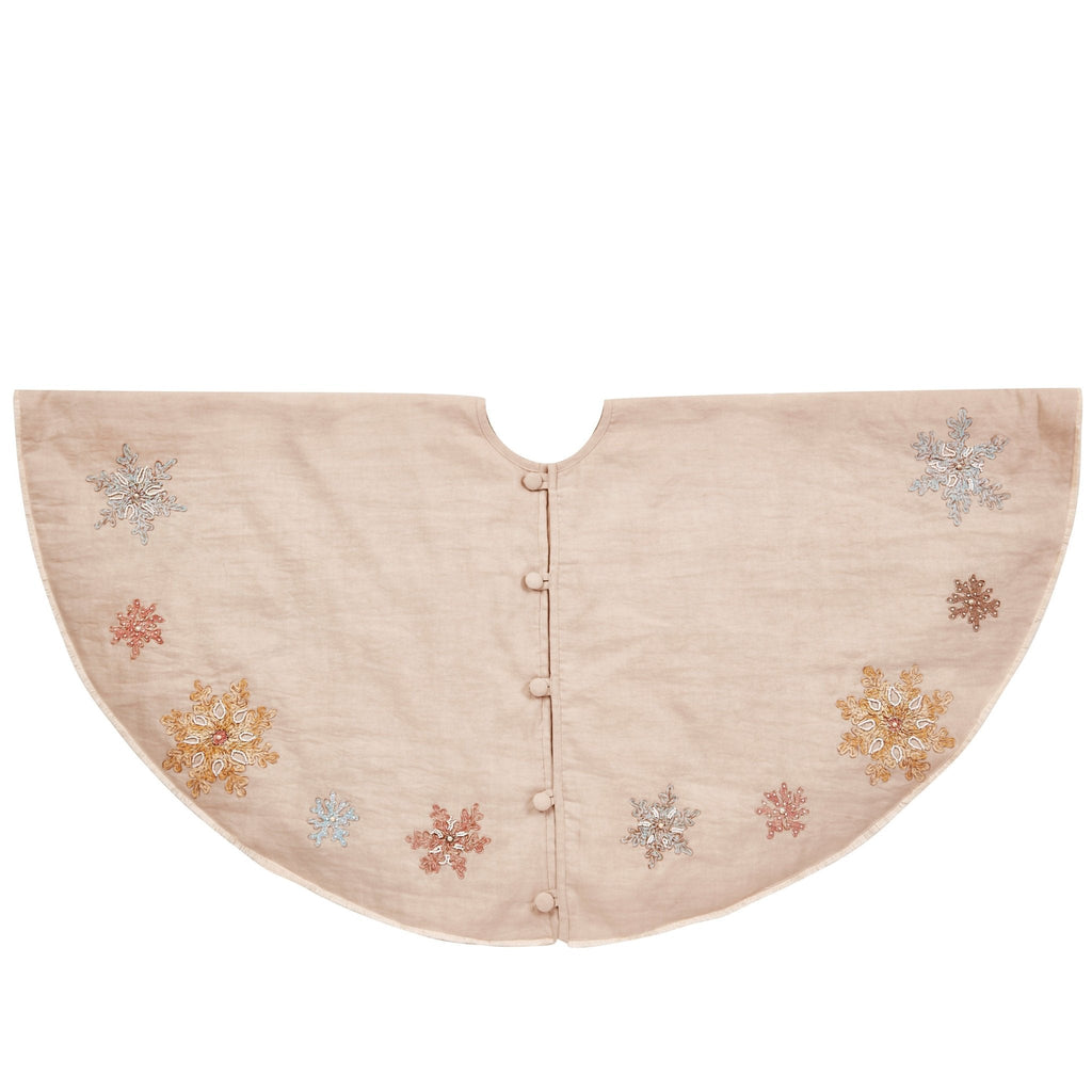 Handmade Pastel Snowflakes Linen Christmas Tree Skirt Natural 60" Arcadia Home