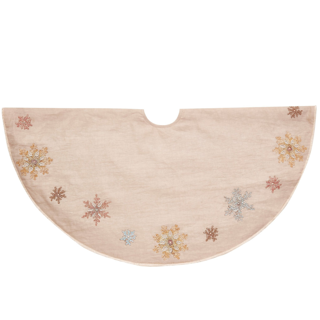 Handmade Pastel Snowflakes Linen Christmas Tree Skirt Natural 60" Arcadia Home