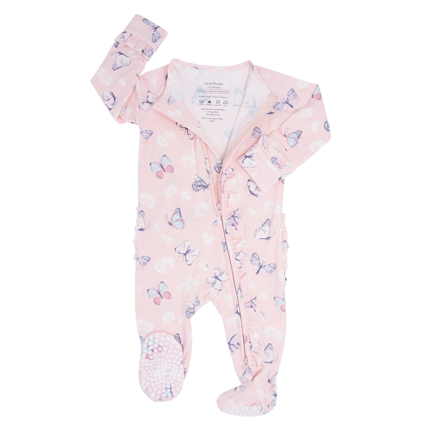 Pink Butterfly Daisy Bamboo Ruffle Footie