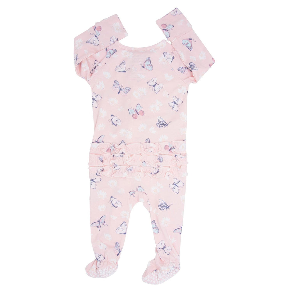 Pink Butterfly Daisy Bamboo Ruffle Footie