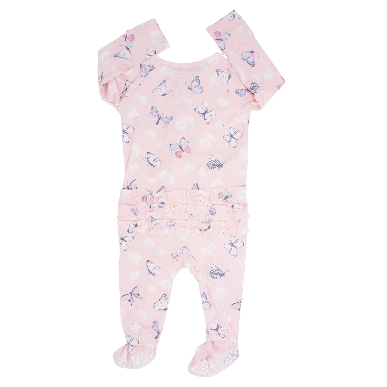 Pink Butterfly Daisy Bamboo Ruffle Footie