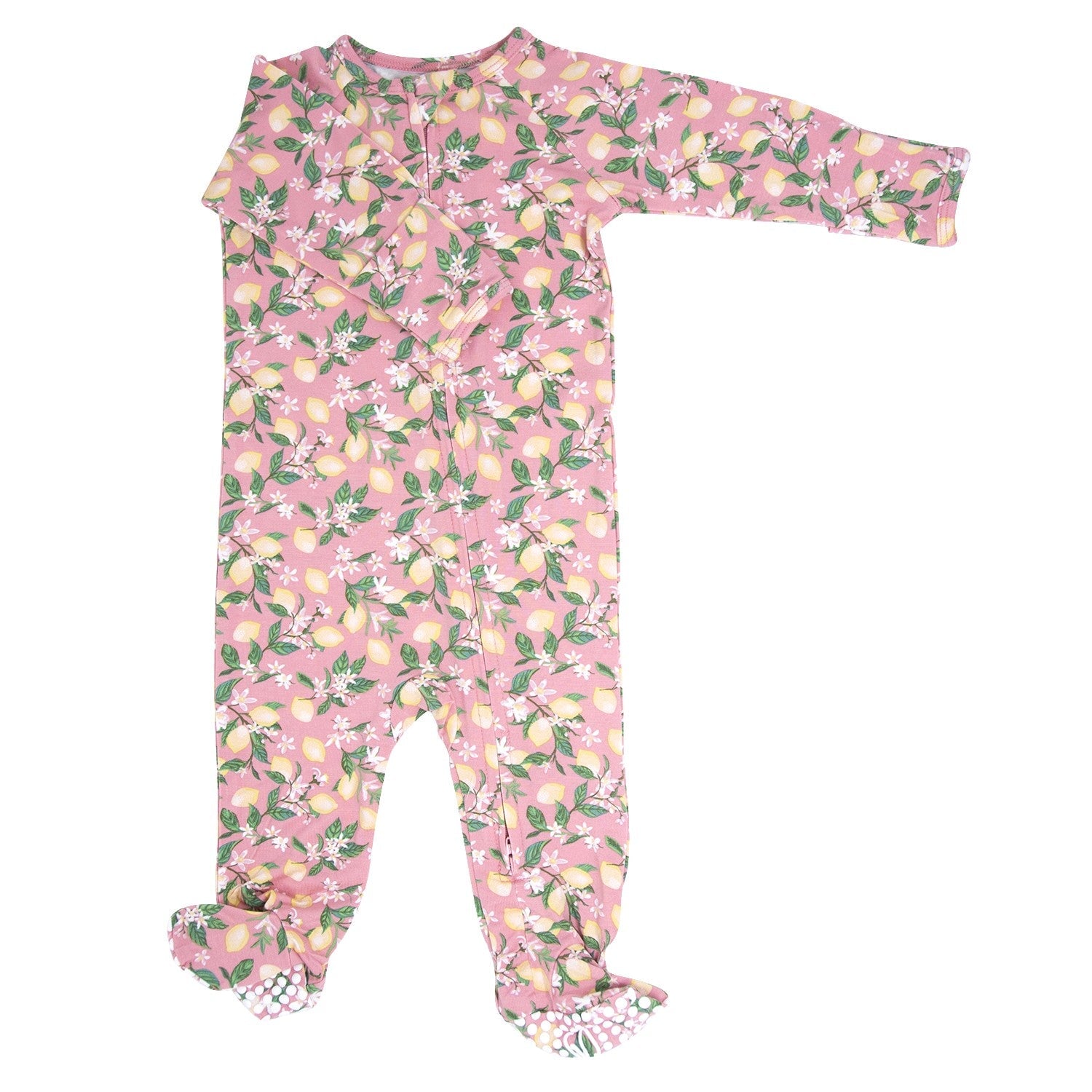 Pink Lemon Floral Print Zipper Footie
