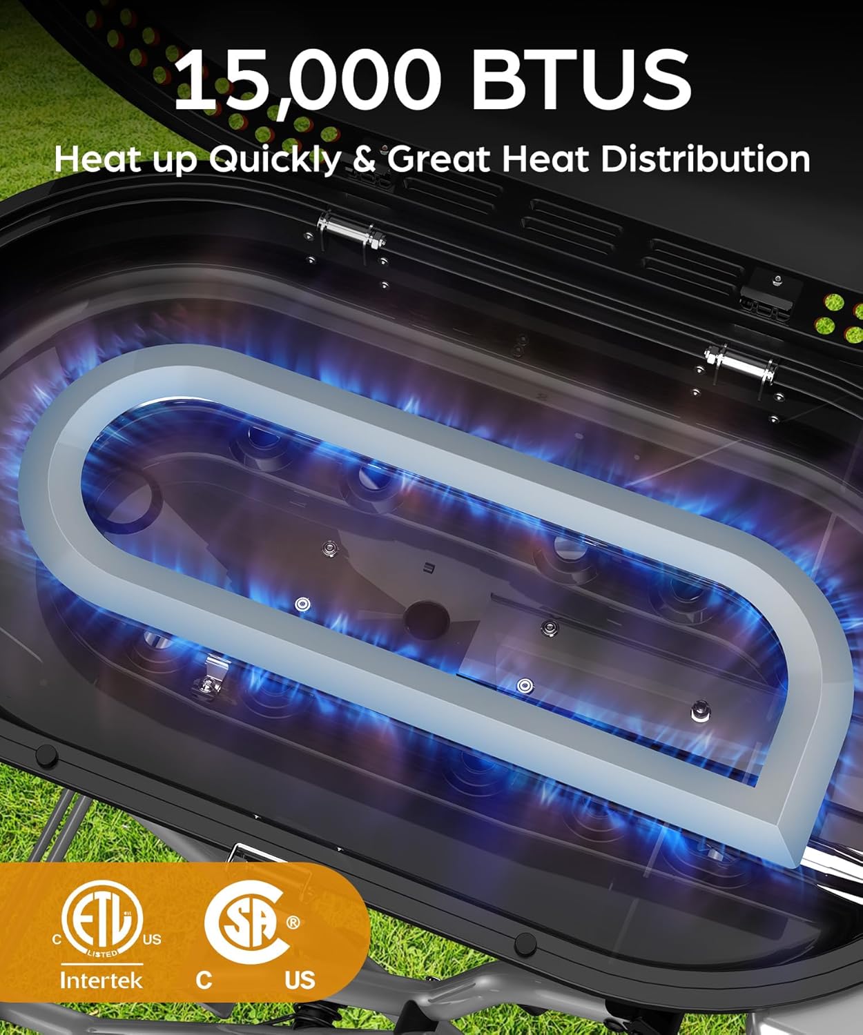 Portable  Propane Gas Grill, 15000BTUS, 348 SQ Inch  Cooking Areas, for Outdoor Camping/Tailgating/Picnic, Black