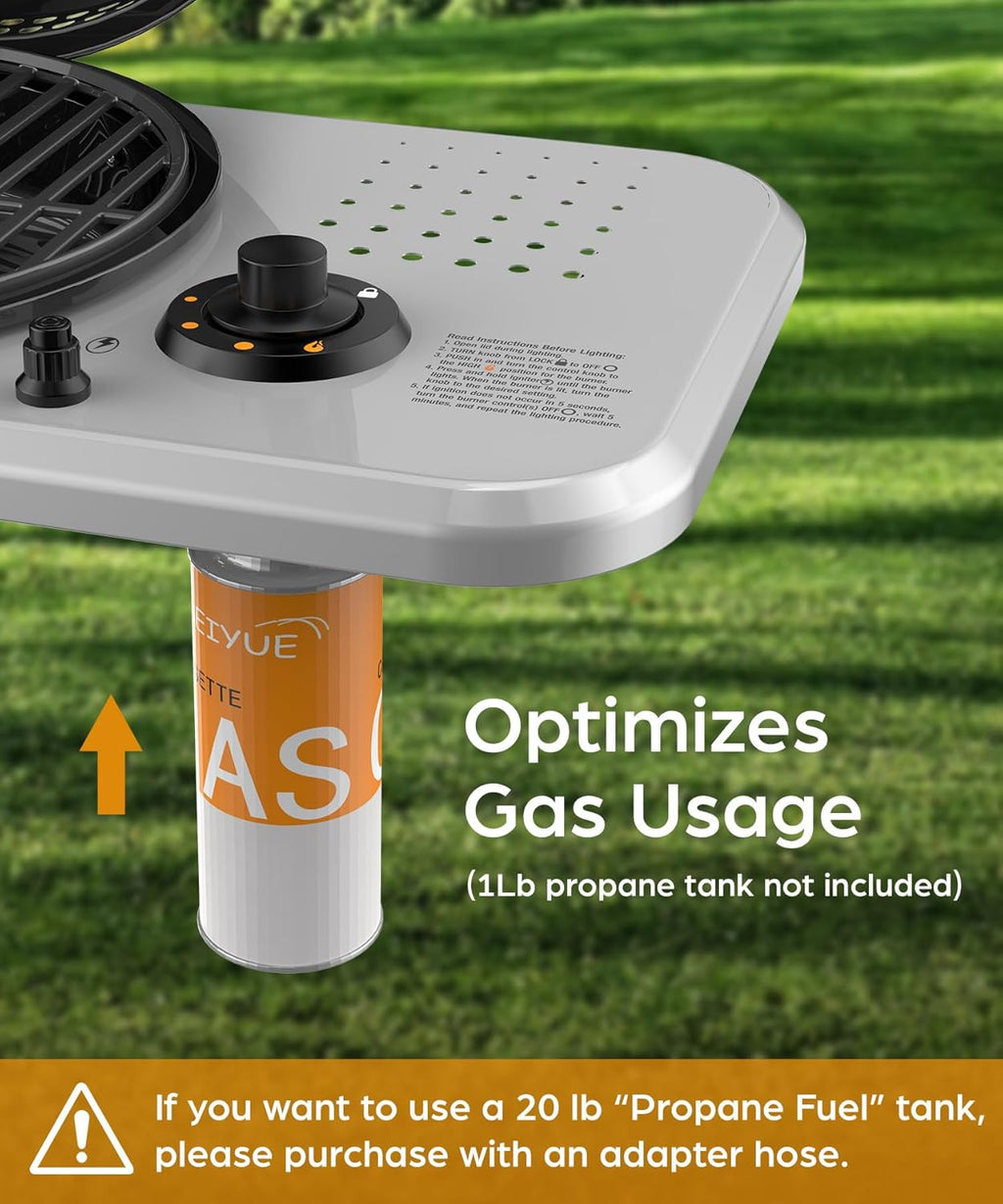 Portable  Propane Gas Grill, 15000BTUS, 348 SQ Inch  Cooking Areas, for Outdoor Camping/Tailgating/Picnic, Black