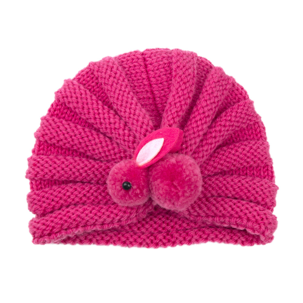 Newborn Baby Solid Color Rabbit Patched Design Wool Knitting Tire Caps
