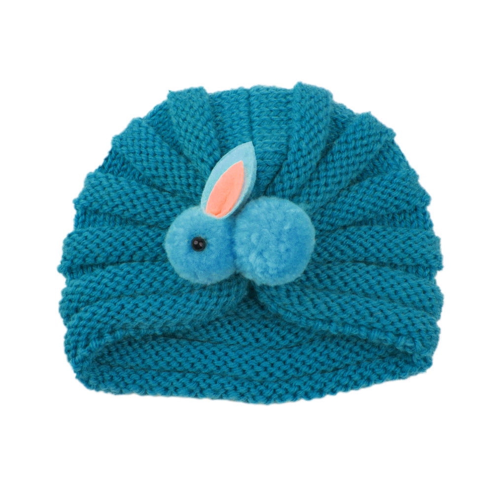 Newborn Baby Solid Color Rabbit Patched Design Wool Knitting Tire Caps