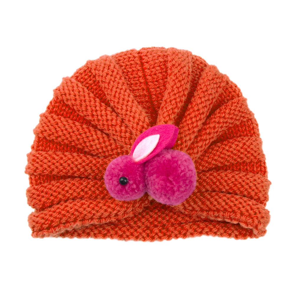 Newborn Baby Solid Color Rabbit Patched Design Wool Knitting Tire Caps