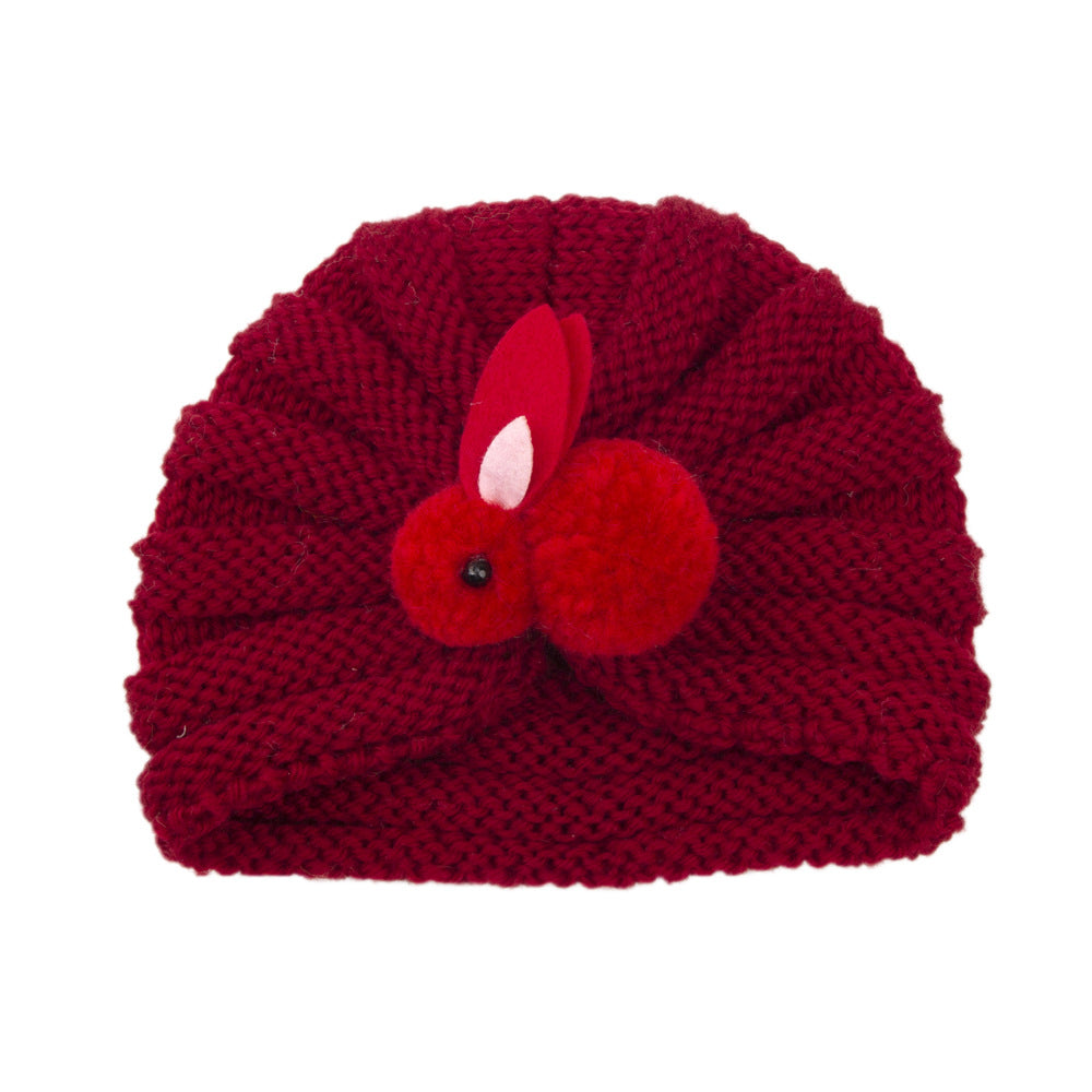 Newborn Baby Solid Color Rabbit Patched Design Wool Knitting Tire Caps