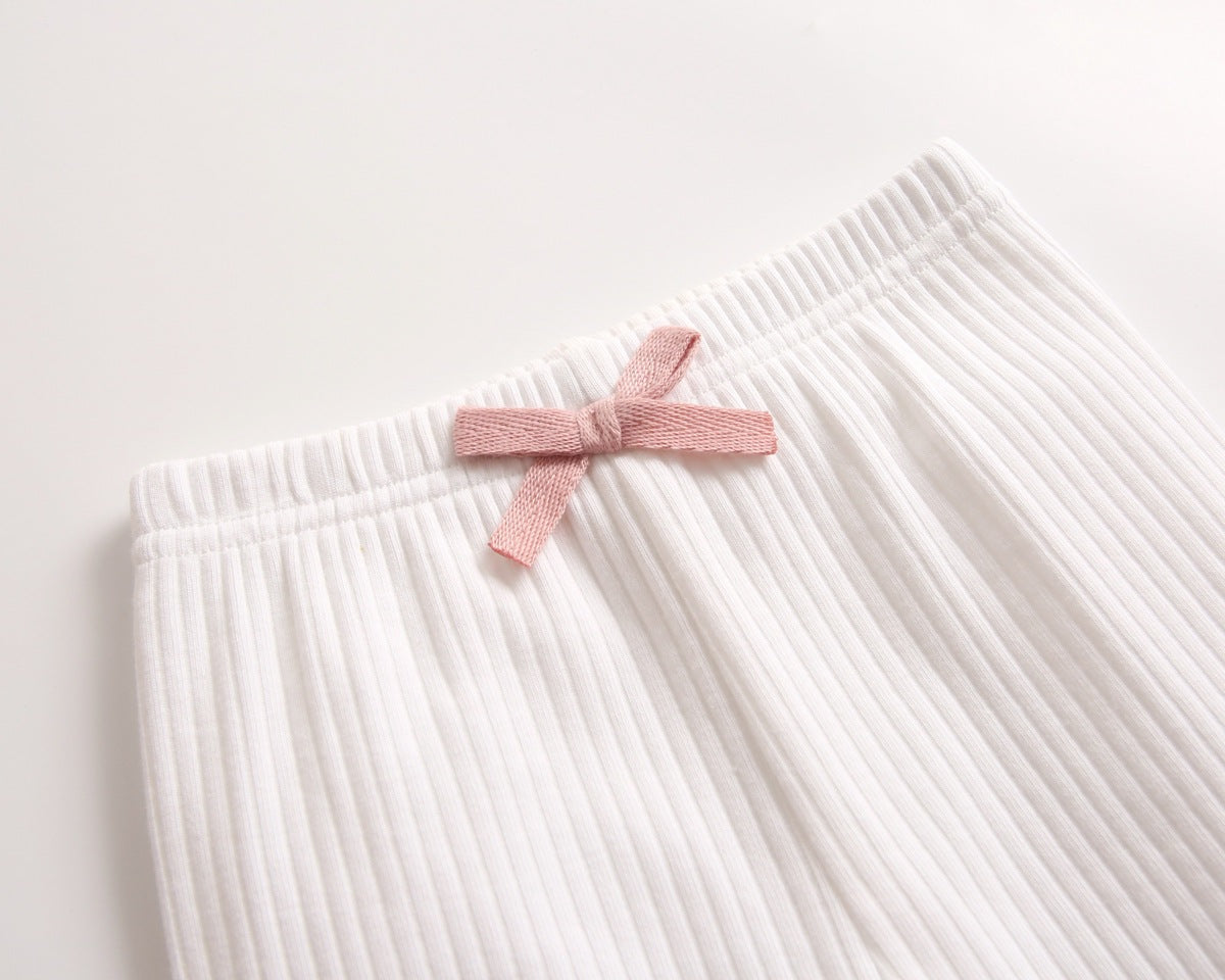 Baby Girl Solid Color Pants Leggings With Bow Decoration