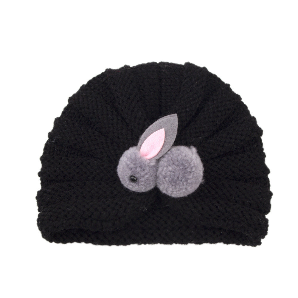 Newborn Baby Solid Color Rabbit Patched Design Wool Knitting Tire Caps