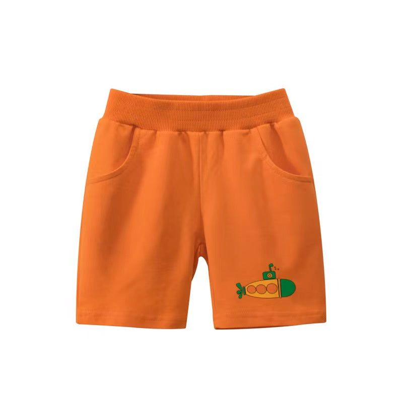 Baby Boy Cartoon Print Pattern Casual Mid Pants With Pockets