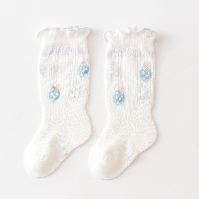 Baby Girl Floral Print Pattern Mesh Breathable High Tube Socks