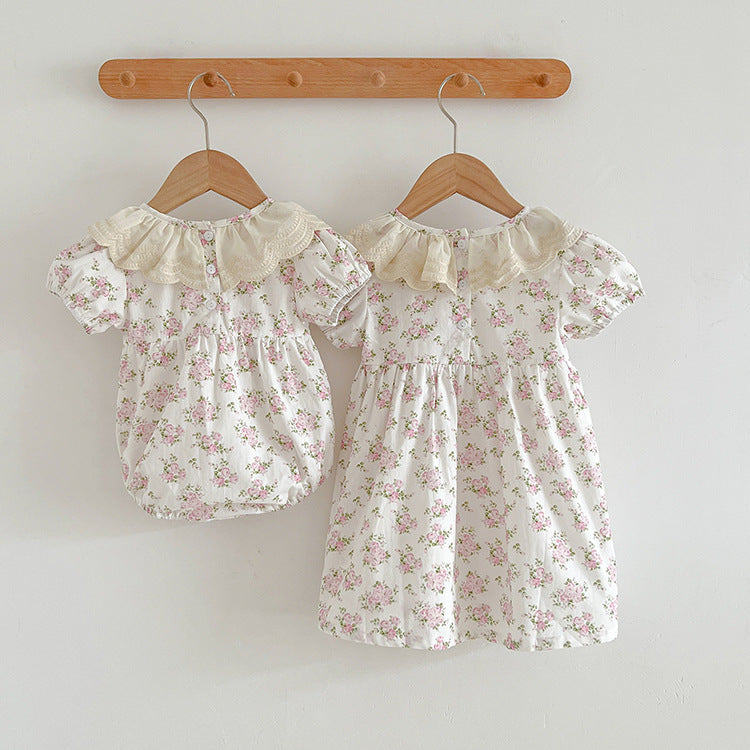 Summer Girls Floral Pattern Ruffle Collar Onesies OR Girls Dress
