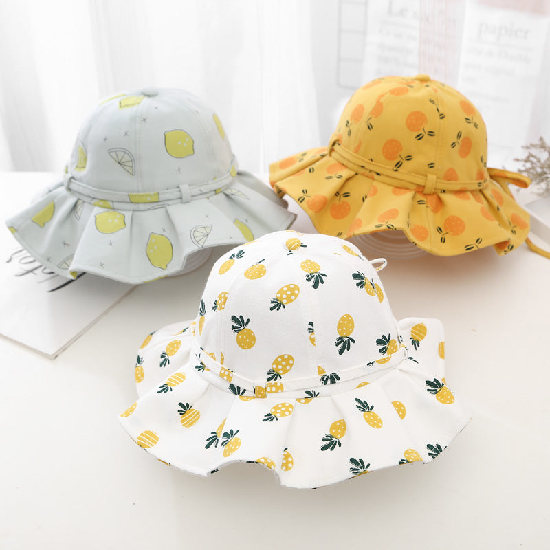 Baby Girl Floral Print Adjustable Design Sunshade Bucket Hats