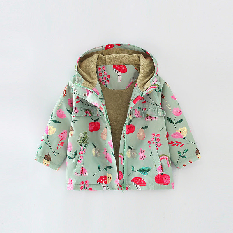 Baby Girl Flower And Fruit Pattern Zipper Design Beautiful Coat Windbreaker