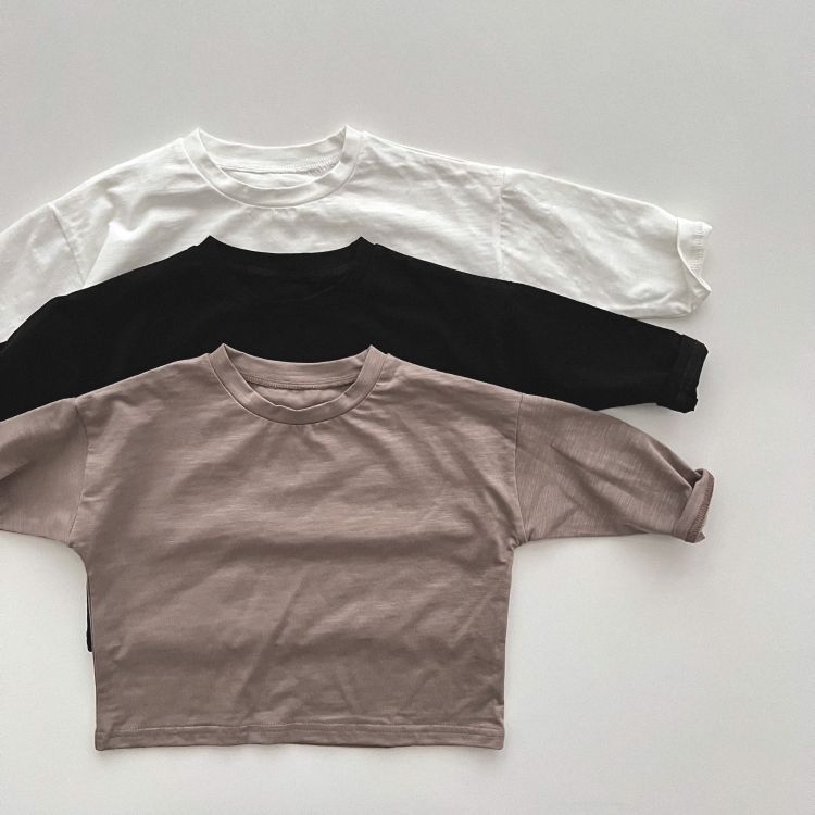 Baby Boy And Girl Solid Color Pullover Design Long-Sleeved Tops