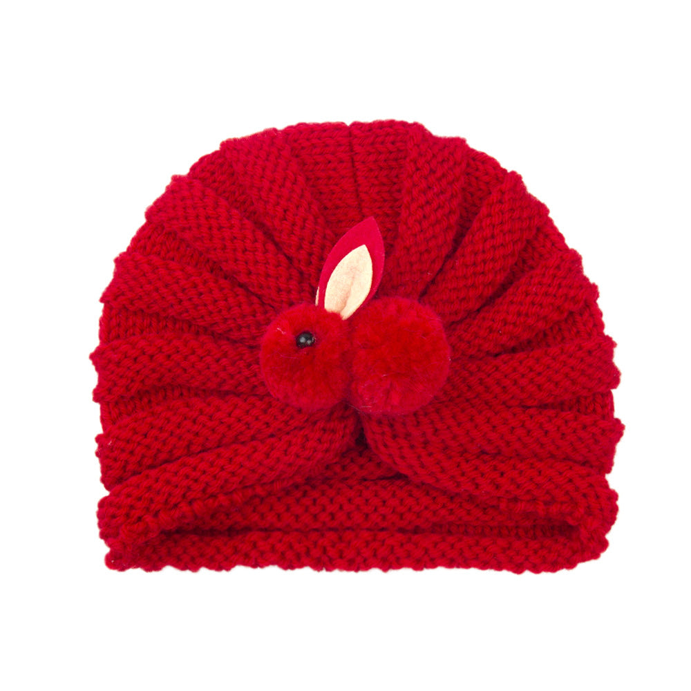 Newborn Baby Solid Color Rabbit Patched Design Wool Knitting Tire Caps