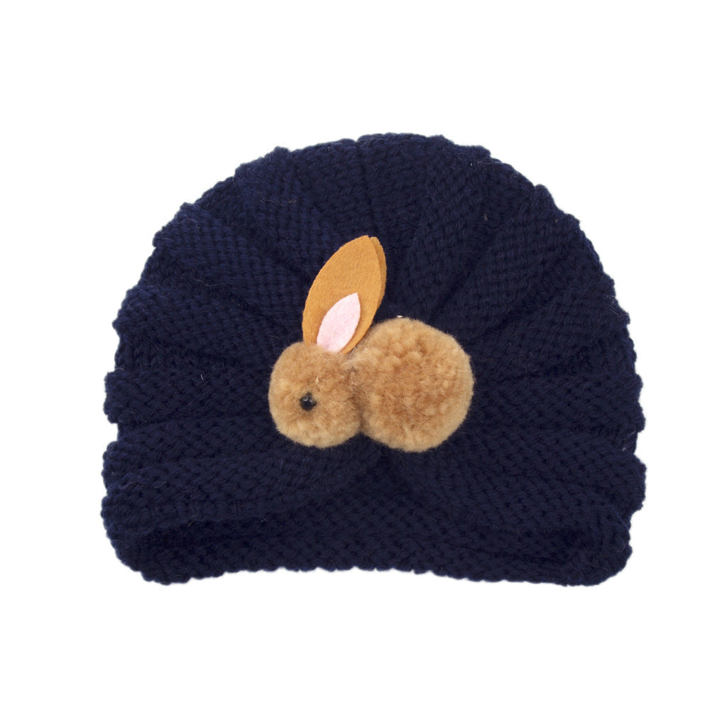 Newborn Baby Solid Color Rabbit Patched Design Wool Knitting Tire Caps
