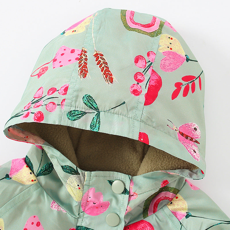 Baby Girl Flower And Fruit Pattern Zipper Design Beautiful Coat Windbreaker