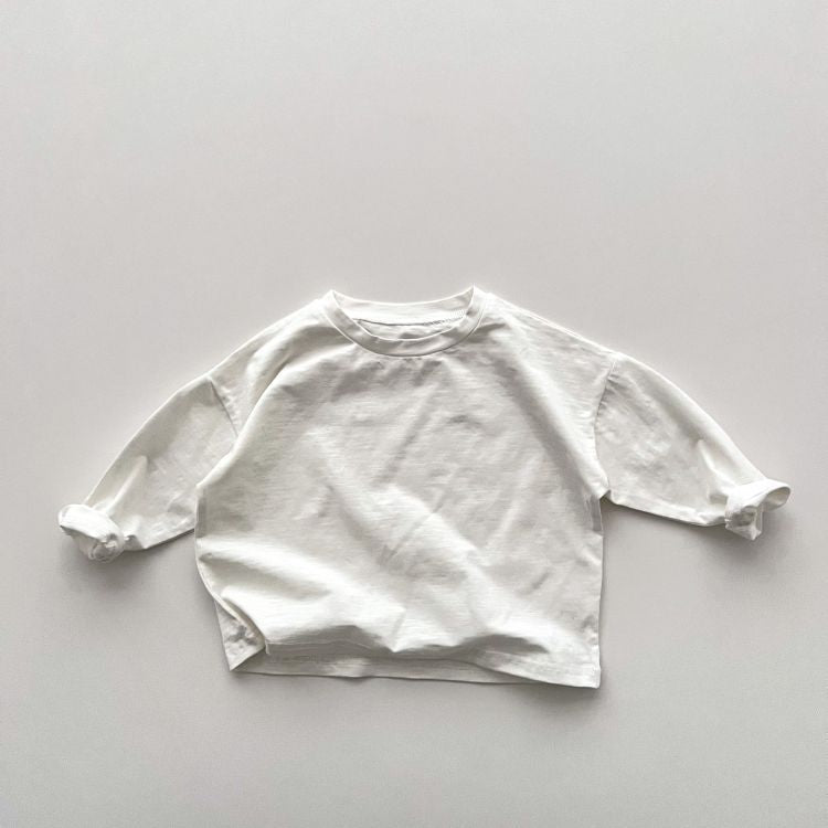 Baby Boy And Girl Solid Color Pullover Design Long-Sleeved Tops