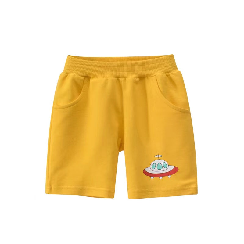 Baby Boy Cartoon Print Pattern Casual Mid Pants With Pockets